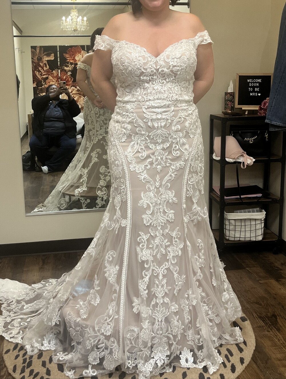 Allure Bridals Off-Shoulder Lace Wedding Dress Style 9704